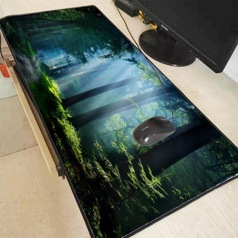 Mairuige Nature Blue Forest Snow Large Mouse Pad Gaming Mousepad Anti-slip Natural Rubber Gaming Mouse Mat with Locking Edge