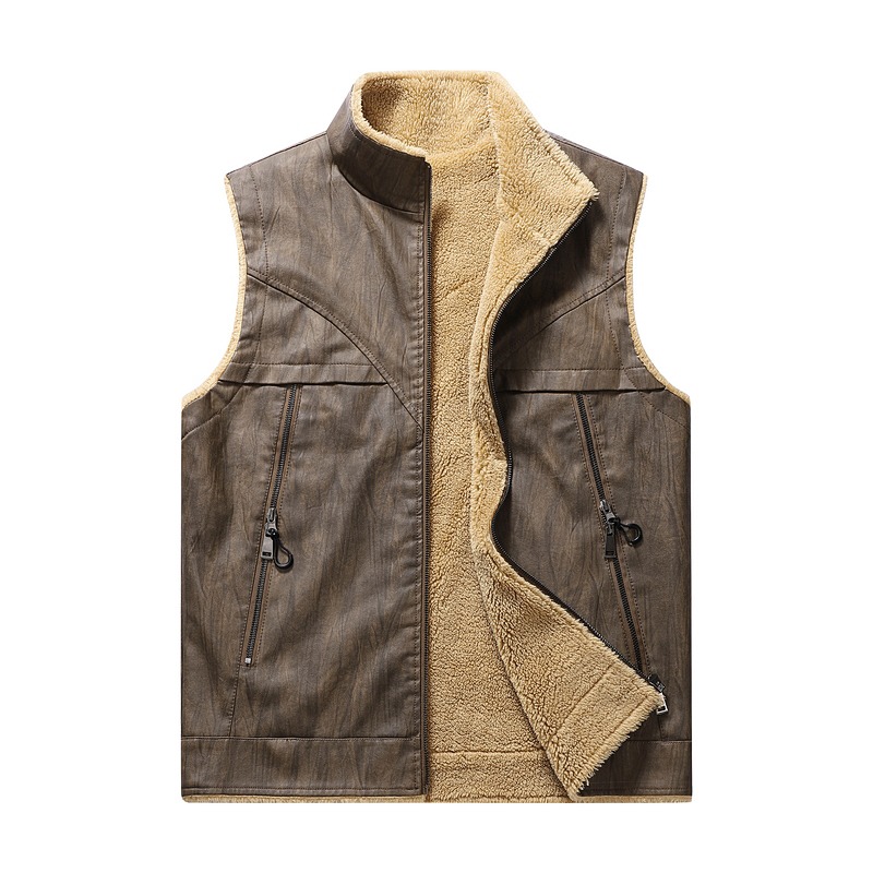 Gilet Polaire Homme - Veste Sans Manches Chaude Automne/Hiver - Vêtement Extérieur Camping Voyage: XL / Marron