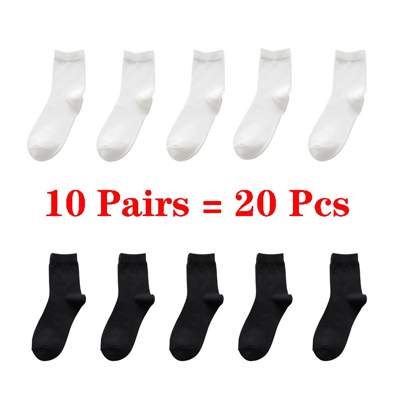 10 par= 20 stk business casual bomuld hvide sokker mænd forår efterår vinter ensfarvede crew sokker mandlige åndbare strømper meias: 4