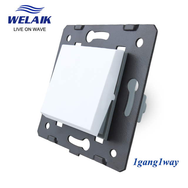 WELAIK EU Light Wall-Switch-DIY Parts-Push-Button 1Gang-1Way Without Crystal-Glass-Panel 220V 5A 45*45mm A711W: White 1Gang 1Way