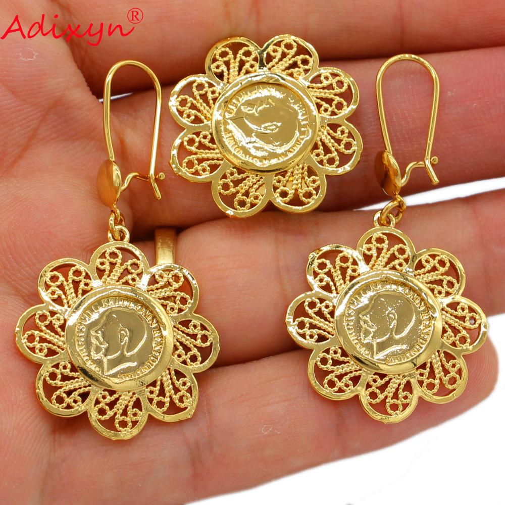 Adixyn – ensemble de bijoux couleur or, collier, boucle d&#39;oreille, bague, Bracelet, accessoires pour Halloween africain, dubaï, inde, N10094