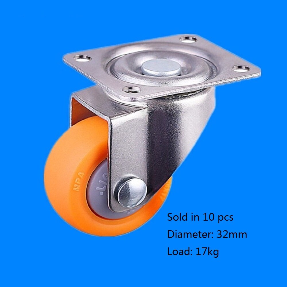 10 st vagnhjul svängbara länkhjul för vagnar 32mm 17kg st orange nylon