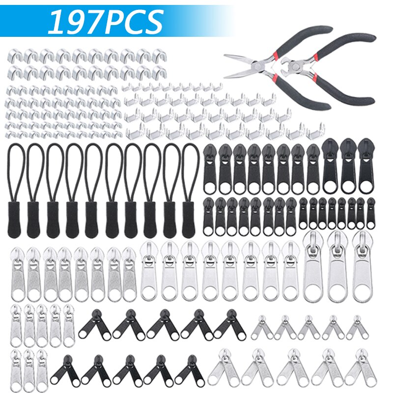 197Pcs Zipper Repair Tools Replace Head Zipper Repair Kit Universal Instant Fix Zip Slider Tools Parts