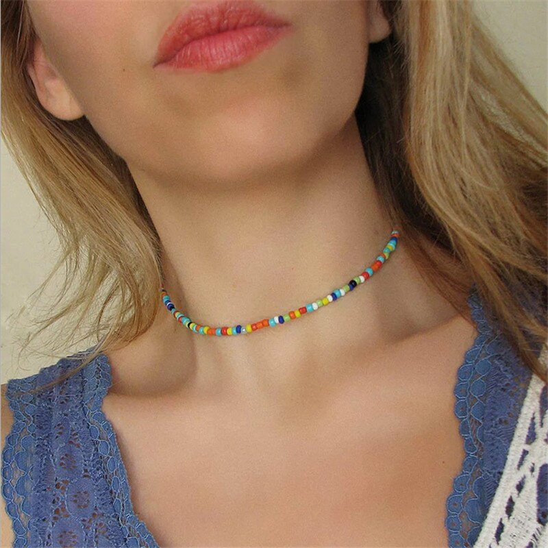 Boho Kralen Choker Dainty Multicolor Glas Zaad Kraal Bohemian Vrouwen Strand Chokers Kettingen Strand Sieraden Choker Kettingen: Multicolor 2