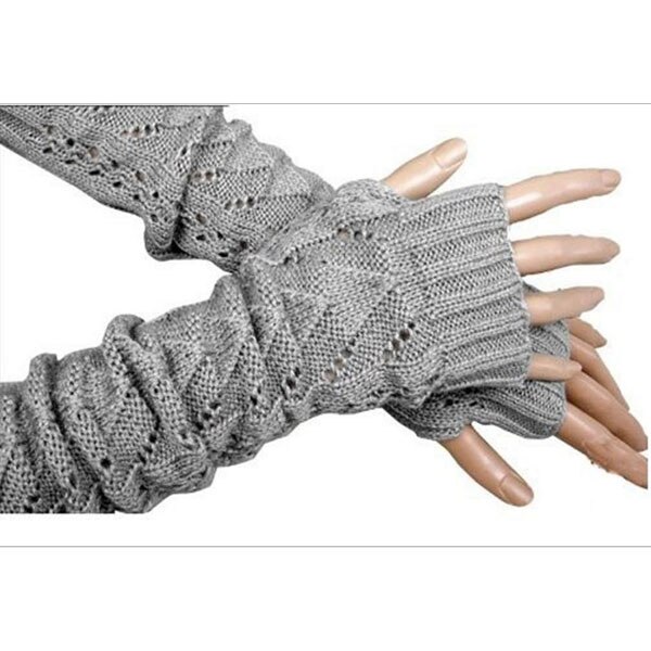 Women's Knitted Fingerless Gloves – Long Warm Winter Gloves, One Size Soft Knit