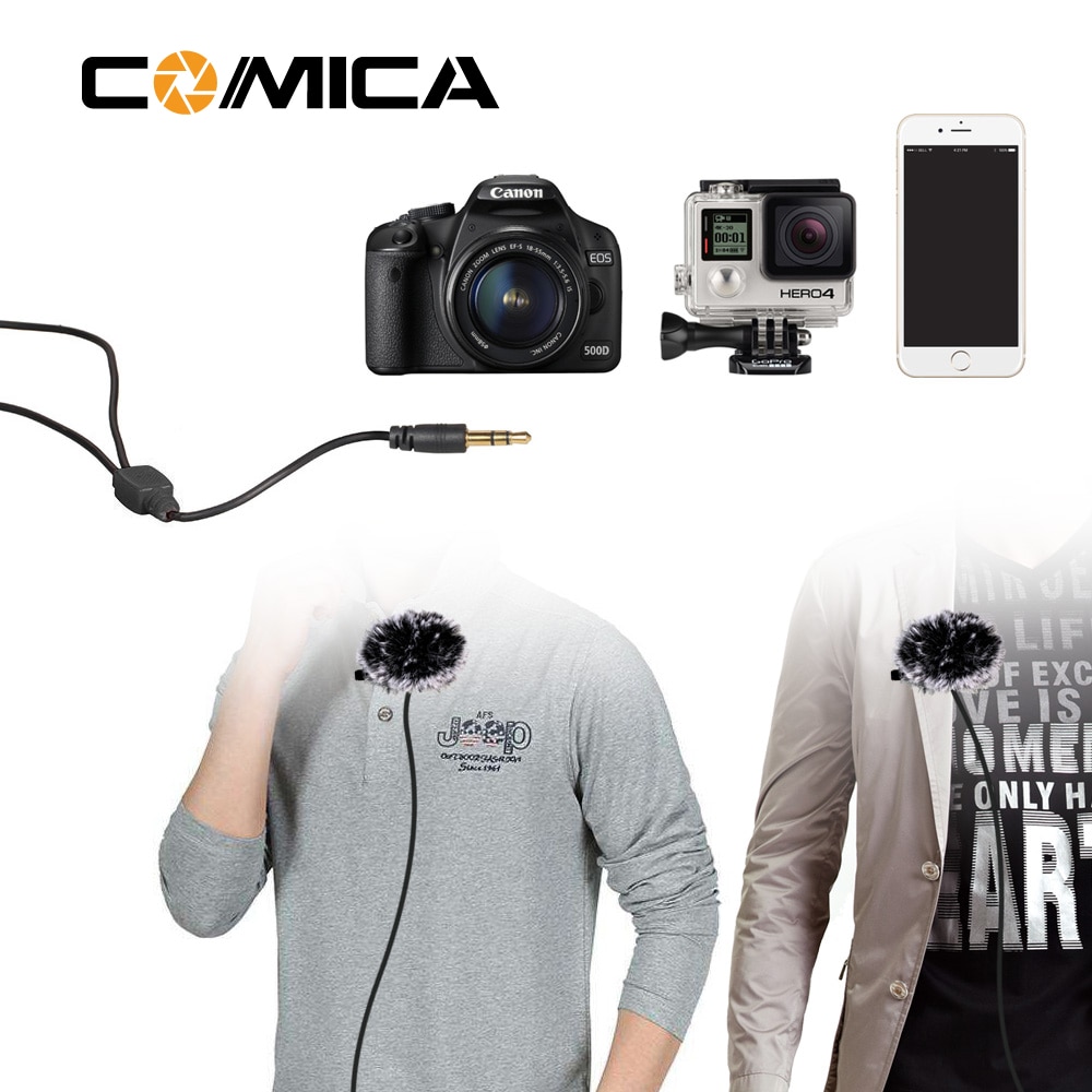 Comica-Micrófono de solapa Lavalier de doble cabeza, micrófono condensador omnidireccional con Clip, 2,5 M/4,5 M/6M, para Smartphone, cámara DSLR, GoPro, PC