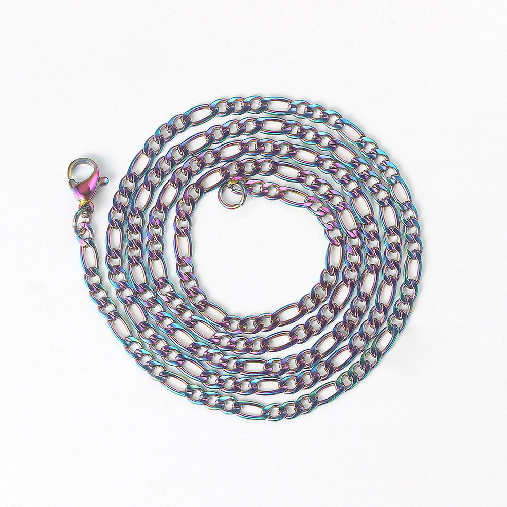 Rapper's Hip Hop 3MM Figaro Chain Necklaces For Men Women Simple Stainless Steel Chains Choker Minimalist Necklace Jewelry C025: 60cm / Plating Gun