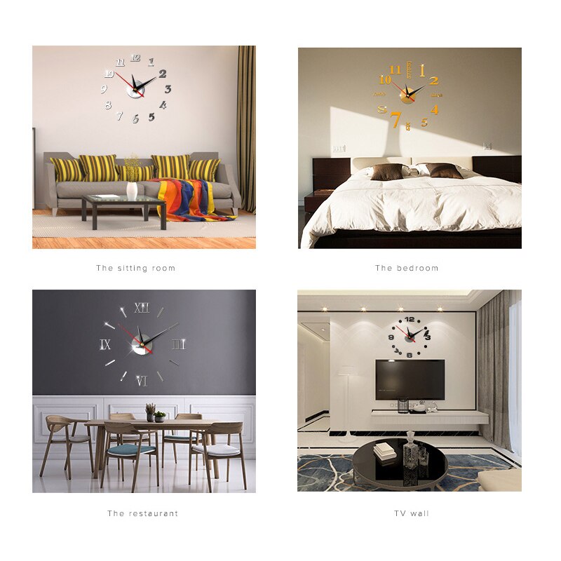 Modern DIY 3D Large Number Wall Clock Mirror Sticker Decor Home Office Home Decoration Living Room Stickers
