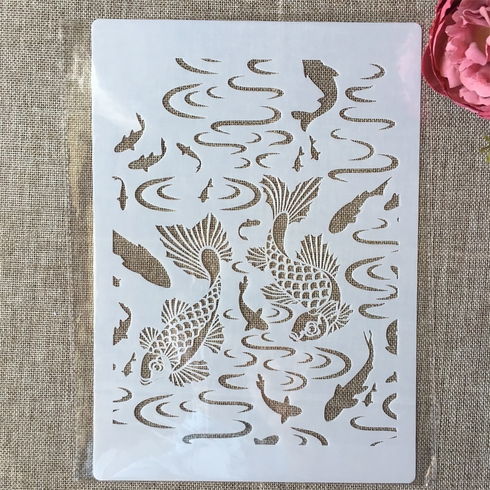 Pochoir Carpe Koï 30x30 Cm - Plastique PET, Découpe Laser - Pour Peinture Sur Bois, Mur, Tissu