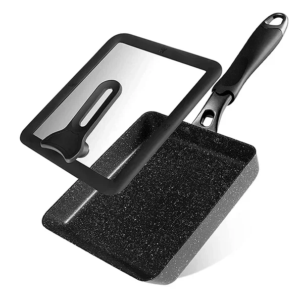 Japanische Omelettpfanne / Tamagoyaki-Pfanne, rechteckige Eierpfanne mit Antihaftbeschichtung – optionaler Deckel und Spatel – Aluminiumlegierung: Rot