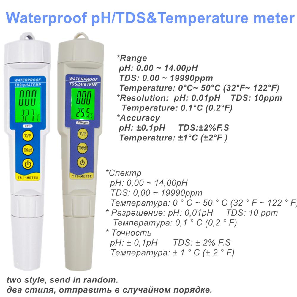 PH Meter Water Tester TDS/PH/EC Temperature Tester pen Conductivity For Drinking Water Measurement Tools