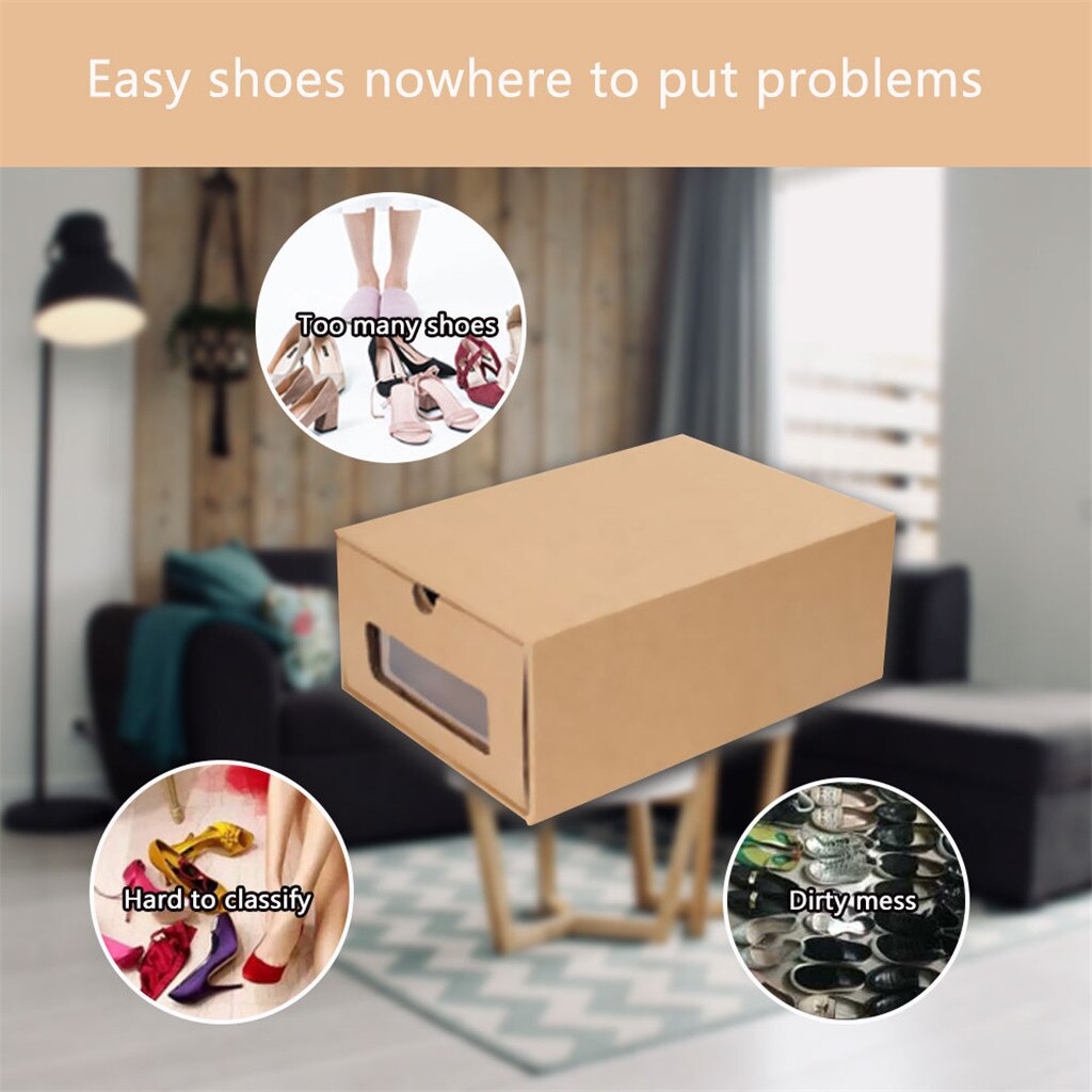 IN STOCK ! Kraft paper drawer shoe Box Bag Thickened Kraft Cardboard Box Transparent Drawer Shoebox Receptacle Box