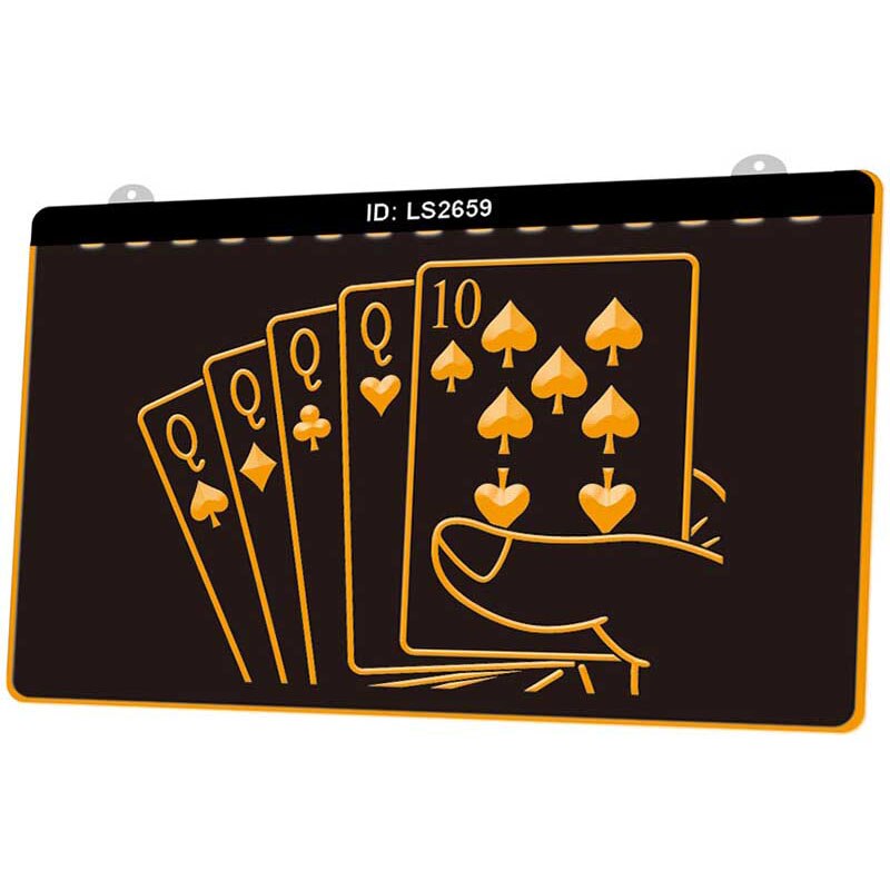 Ls2659 kasino poker spill rom 3d gravering ledet lys skilt flere farger gratis detaljhandel