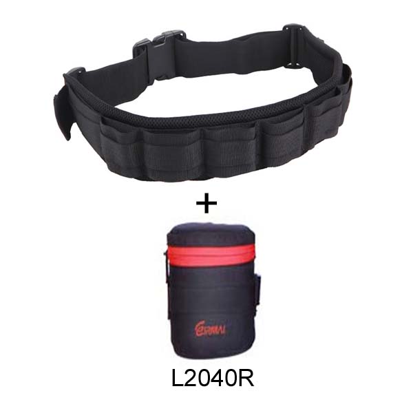 Photo Adjustable Black Strap DSLR Padded Camera Waist Belt Holder w/ Nylon Functional Soft Padded Lens Bag Pouch Case: Strap w L2040R Pouch