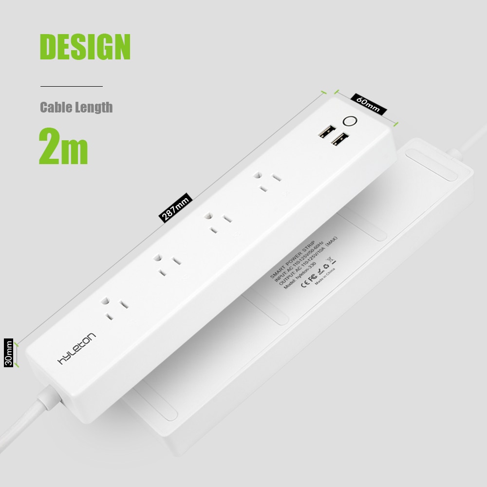 Hyleton wifi USB Power Strip smart US plug Overload Switch Surge Protector 4 Outlet 2 Port USB Charger 2m 15A wifi socket