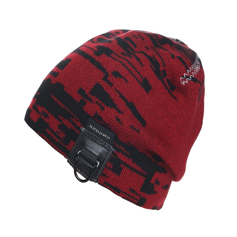 Vinteruld strikkede hatte striber basketball gorros ekstremsport beanies hip-hop skullies til mænd vandreture cap: Rød