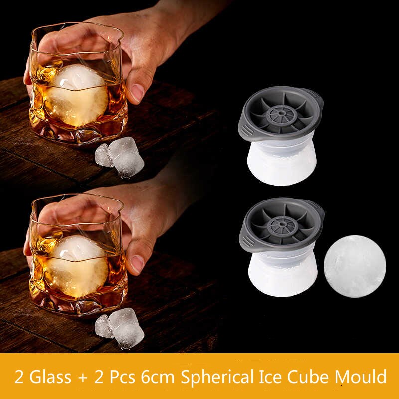 Japanese Irregular Crystal Whisky Old Fashioned Glass Free Ice Ball Mould Vodka Red Wine Tumbler Verre Whiskey XO: 2 Pcs