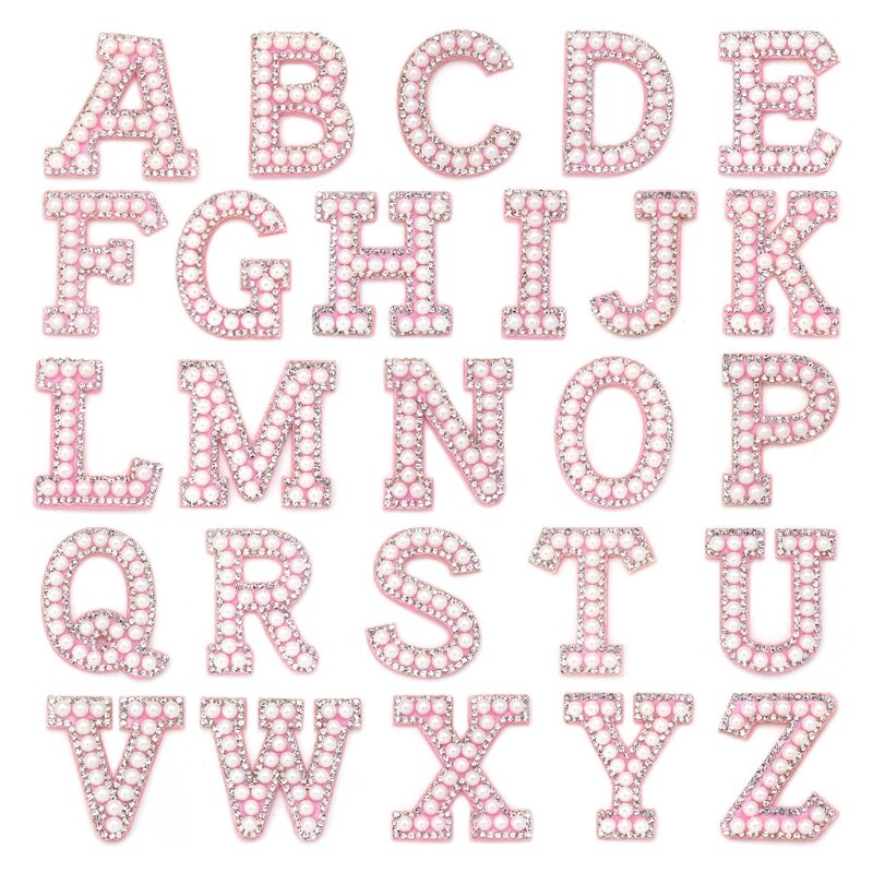 26PCS Iron on Letters Patches Applique Sew on Patches Rhinestone Pear Letter A-Z Patch Alphabet Embroidered Patches DIY