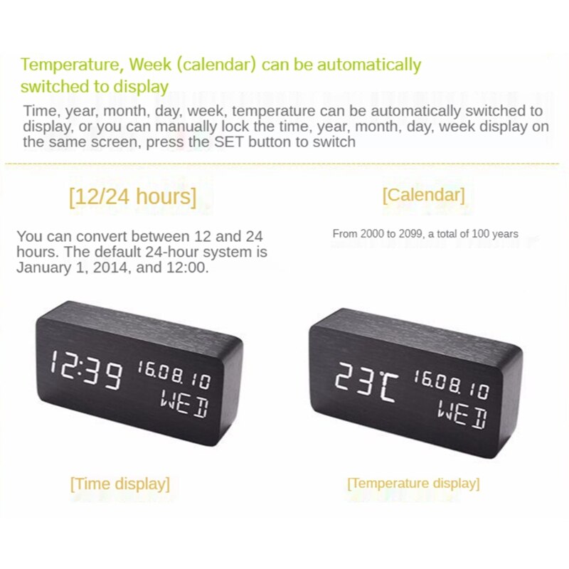 Wood Made Bedroom LED Clocks Noctilucent Voice Control Electronic Alarm Clock Night Mode Clock for Office Worker Student