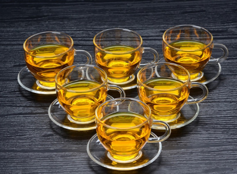 Glazen kopje kleine theekop kungfu theeset met bord met handvat glazen kom kopje theekopjes