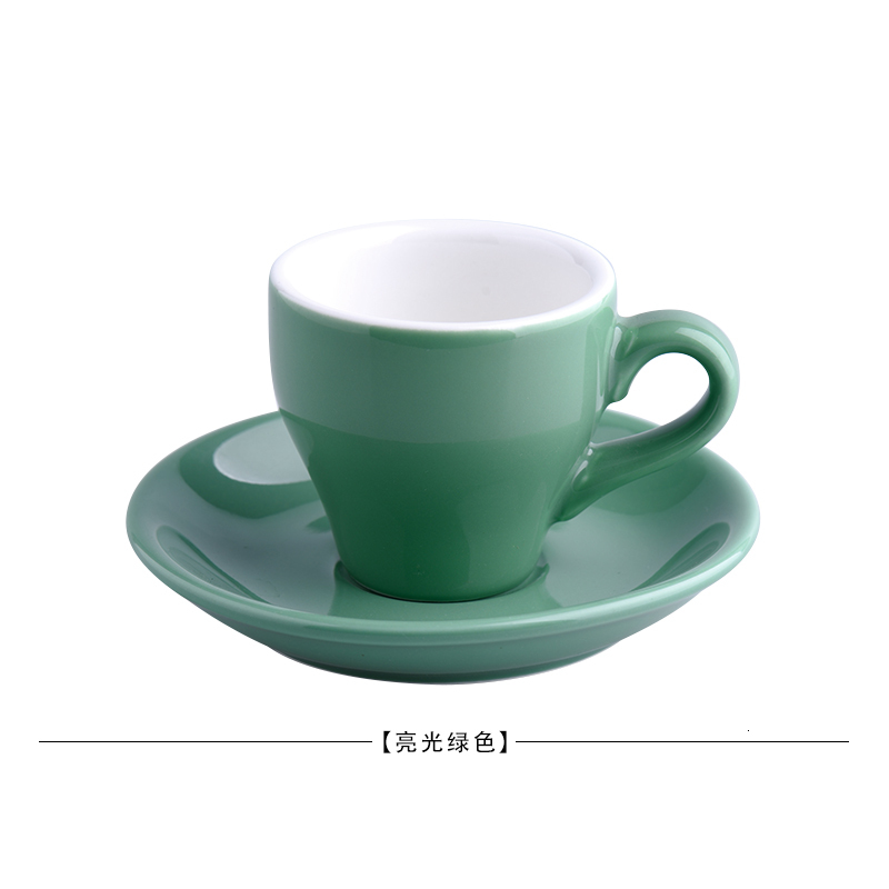 80cc färgade billiga tjocka keramiska espressokoppar fatset kafé hushållscaffe latte expresso stark kaffemugg bricka: Cyan