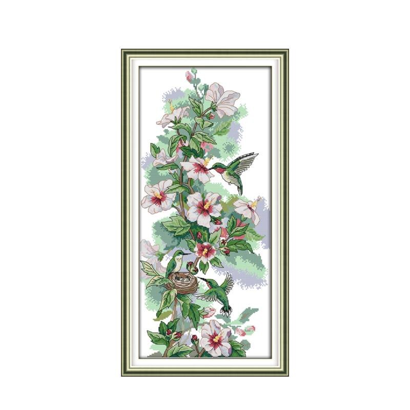 Joy Sunday Plant Flower Cross Stitch Kit 11CT 14CT Handmade DMC Embroidery Threads with Chinese Embroidery Kit DIY Needlework: D120 / 14CT Printed