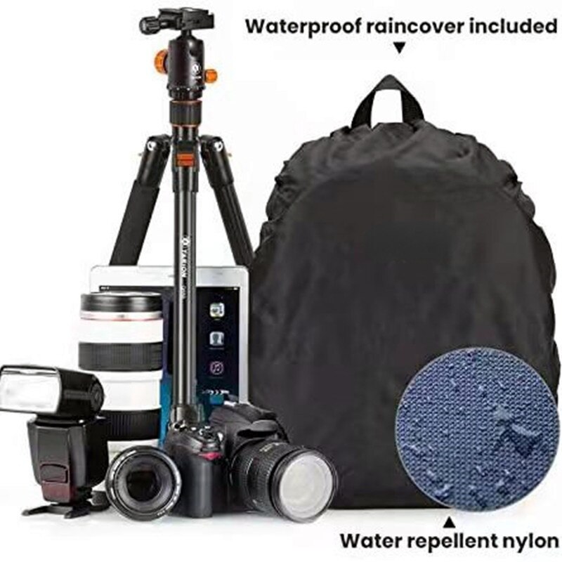 Kamerarucksack für damen und herren, wasserdicht, mit regenschutz, laptopfach und regenhülle