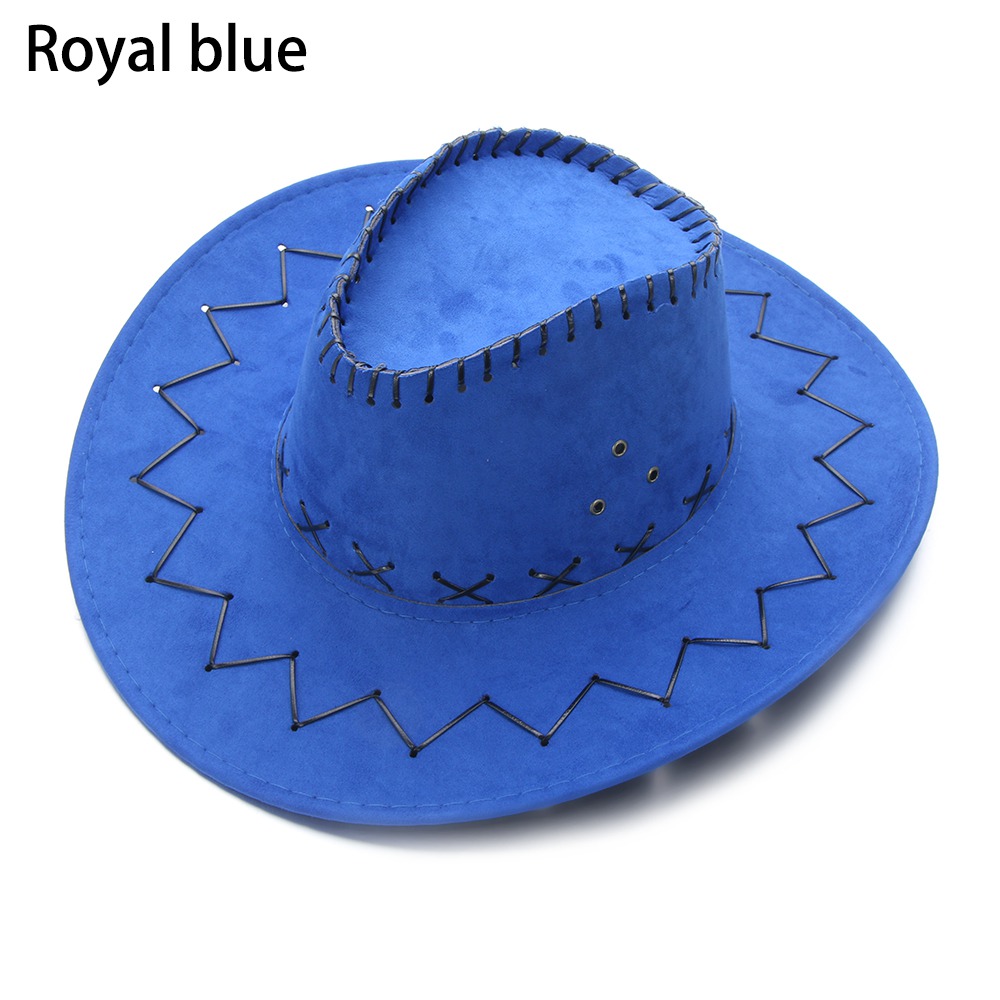 1pc vintage cowboy jazzhat western stil ruskind bredskygge jazz filt fedora kasket fancy dress tilbehør til mænd kvinder: Kongeblå