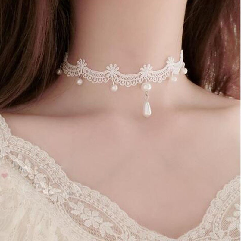 Gothic Punk Lace Choker Necklace For Women Teens Girls Rivet Heart Collar Necklace Rock Jewelry Party Necklace: C347