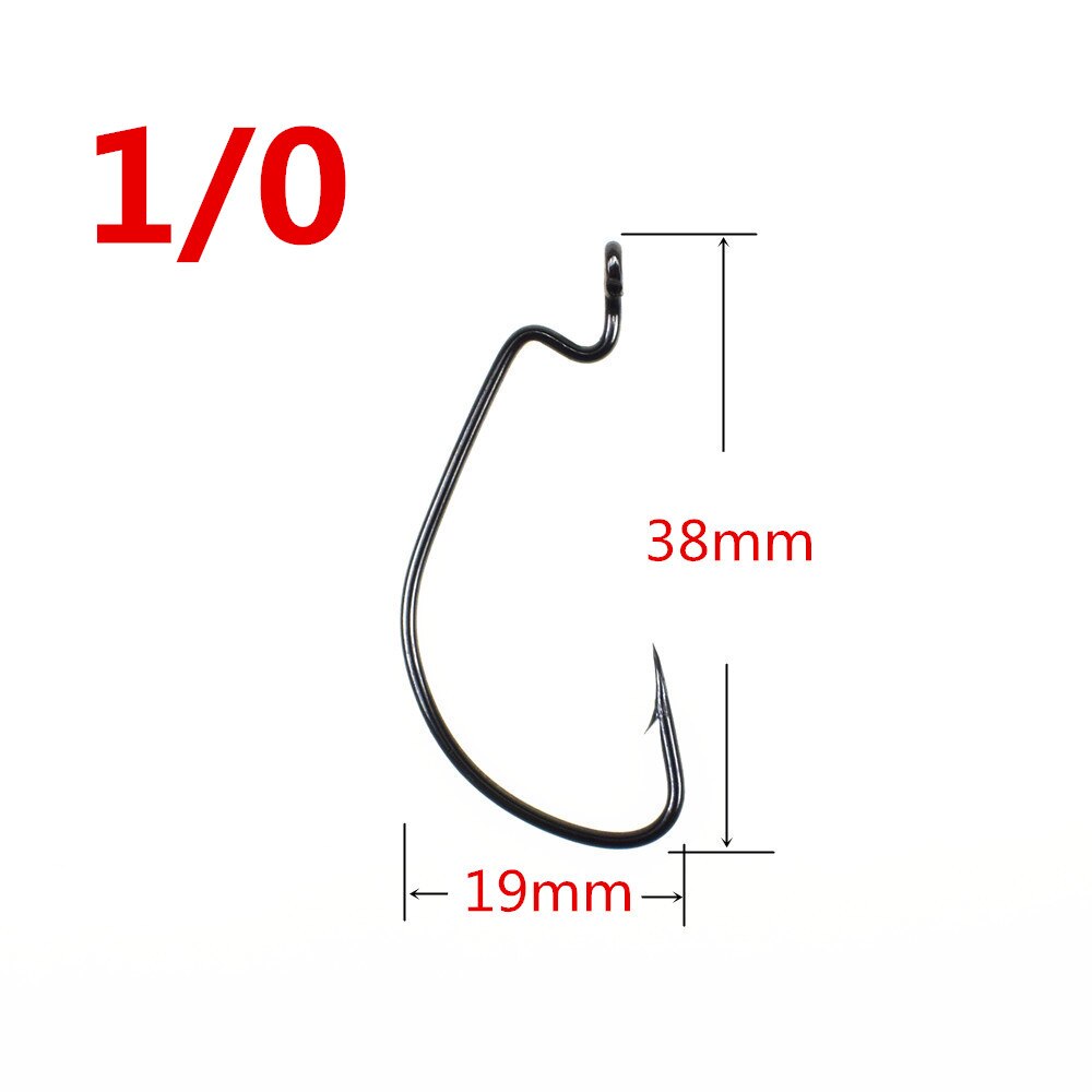 50pcs Soft Worm Lure Offset Fishing Hook Carbon Steel Wide Crank Fishhook: 1l0