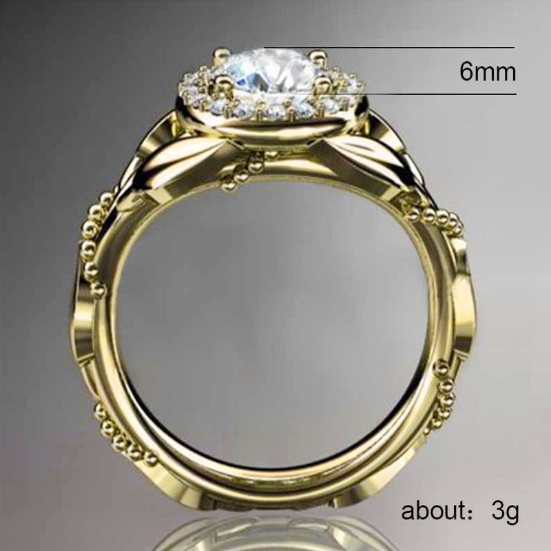 Huitan Braut Ring Für Frauen golden Blatt Mit kubisch Zirkon Schmuck Ring Hochzeit Engagement Ring Für Damen
