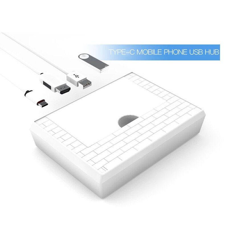 Station d'accueil USB Type C HUB support de téléphone répartiteur 4 en 1 USB HUB vers HDMI Dock adaptateur secteur: White