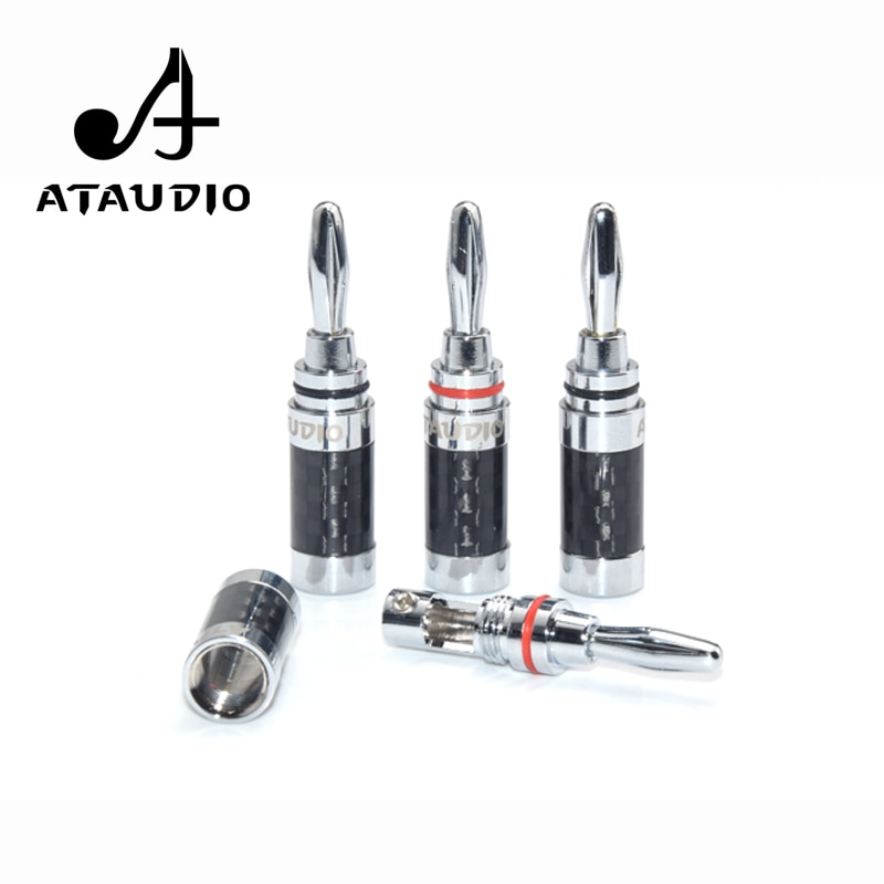 8 pièces ATAUDIO Hifi prise banane Fiber de carbone rhodié câble haut-parleur fiche banane