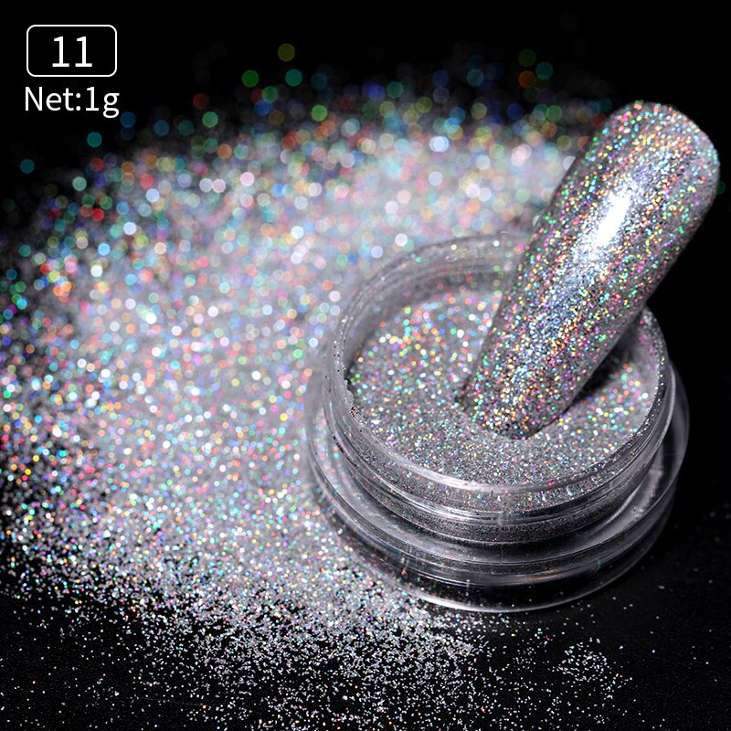 Poudre holographique pour ongles, paillettes argentées colorées, Pigments pour Nail Art, outils de décoration, DIY: 11