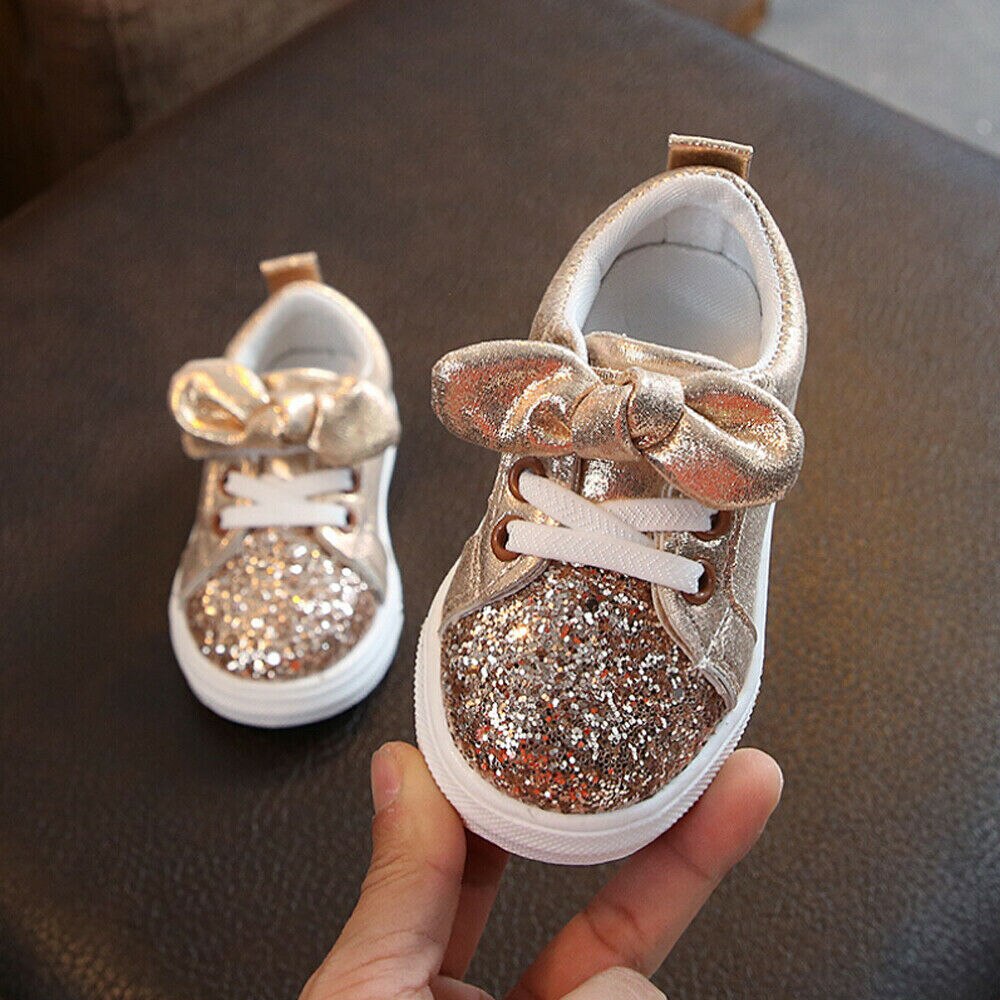 1-3 år småbørn børn drenge piger børnesko til baby pige børn sneakers pailletter bowknot sportssko børnesko: Guld / 24