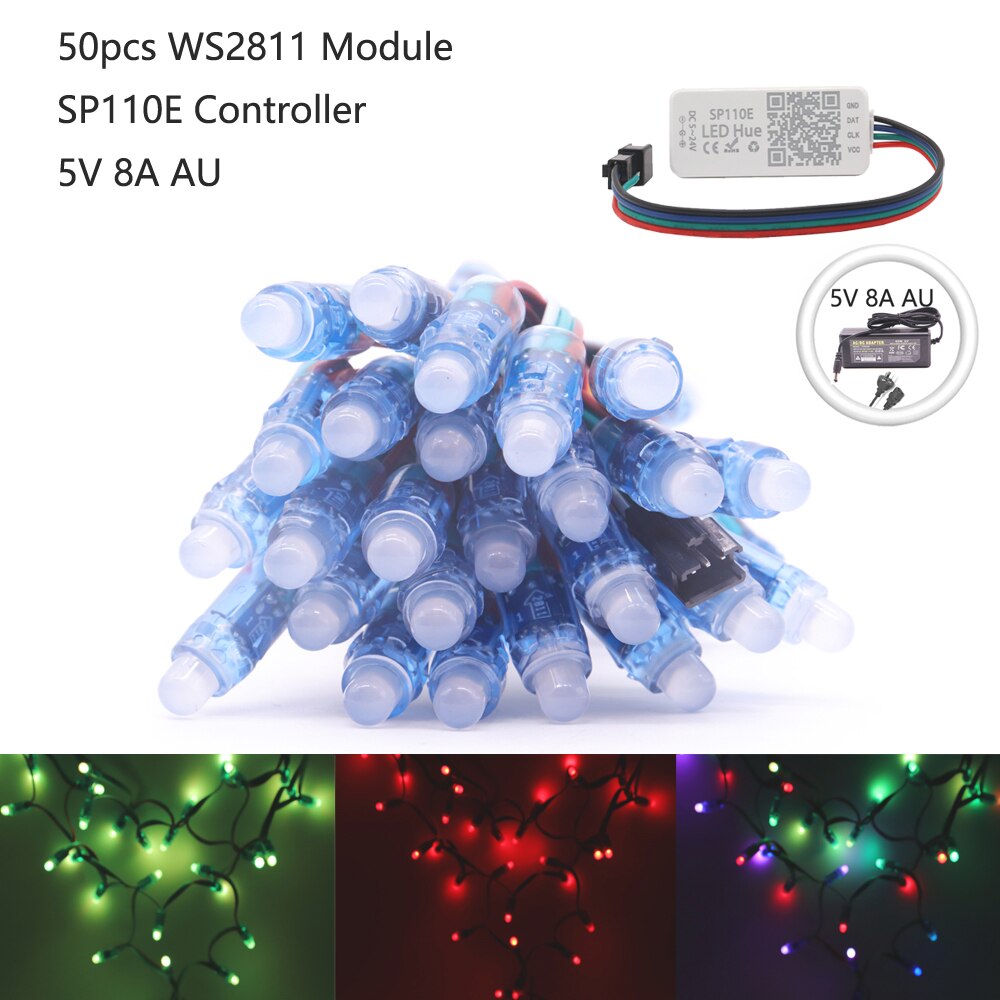 WS2811 Led Module Pixels String Lights Rgb Digitale Met SP110E Controller 5V 8A Voeding Volledige Kleur Led Licht strip Kit DC5V: WS2811 Kit5