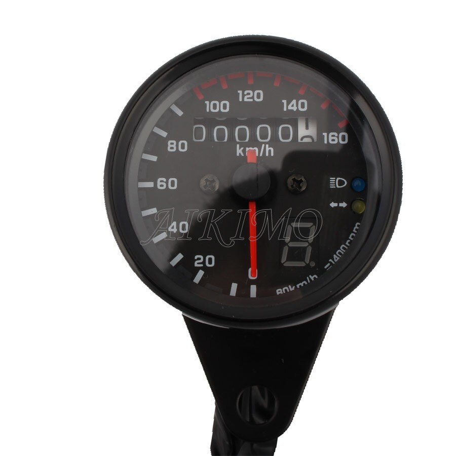 Universal 12V Motorcycle Speedometer Odometer LED Indicator Dual Speed Meter dash board: Black