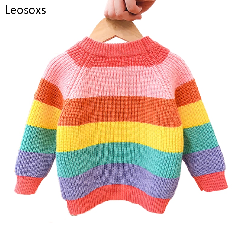 1-5 ans bébé fille vêtements d'hiver arc-en-ciel rayé tricot pull enfants col rond enfant en bas âge garçon vêtements pull de noël