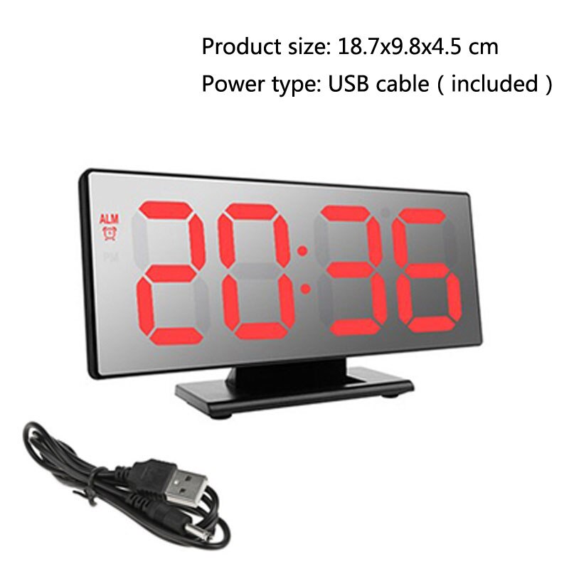 Digital Alarm Clock LED Mirror Electronic Clocks Multifunction Large LCD Display Digital Table Clock with Temperature Calendar: Black Red