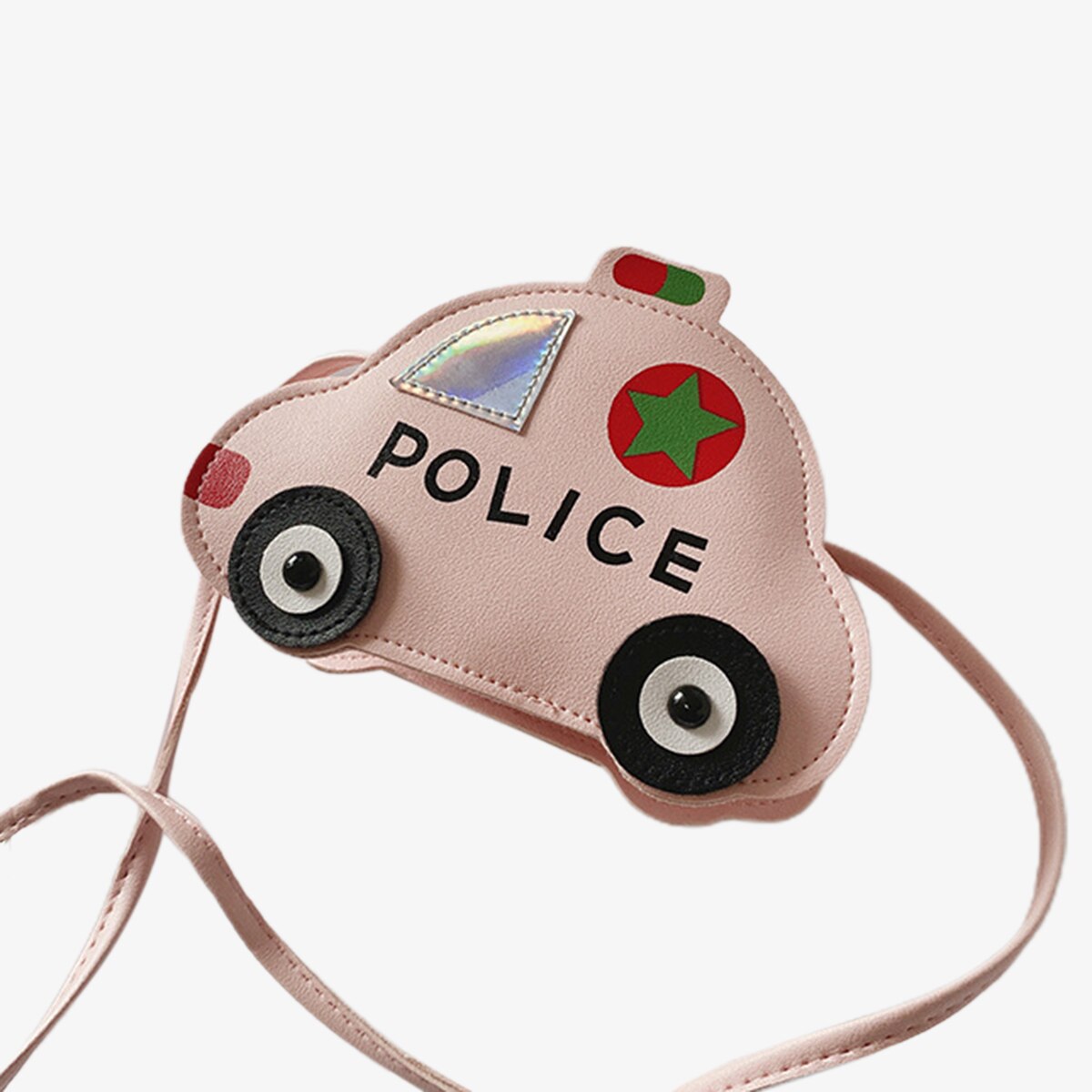 Newest Trendy Children Police Car Crossbody Bag Zipper Car Shaped Mini Shoulder Bag Purse for Kids Traveling: Pink