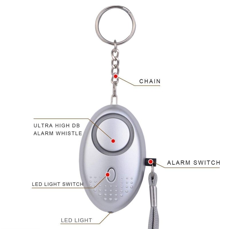 Emergency Personal Alarm, Security Alarm Key Chain With Led Flashlight - Silver
