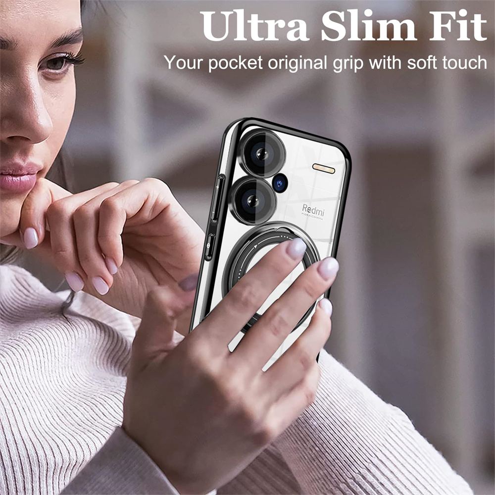 Etui til redmi note 13 pro plus 4g 5g xiaomi poco  x6 pro  x6 13t magsafe transparent ring trådløs opladning magnetisk linsecover