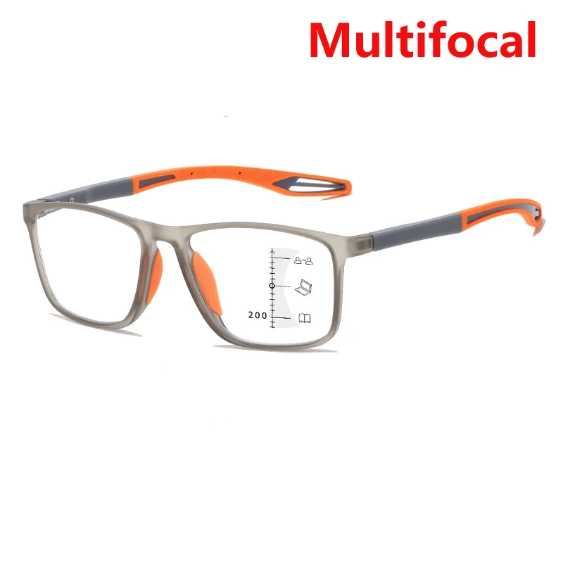Lunettes de lecture multifocales progressives pour femmes et hommes, monture TR90, Anti-lumière bleue, sport, bifocales, presbytie, avec dioptrie: Orange / +400