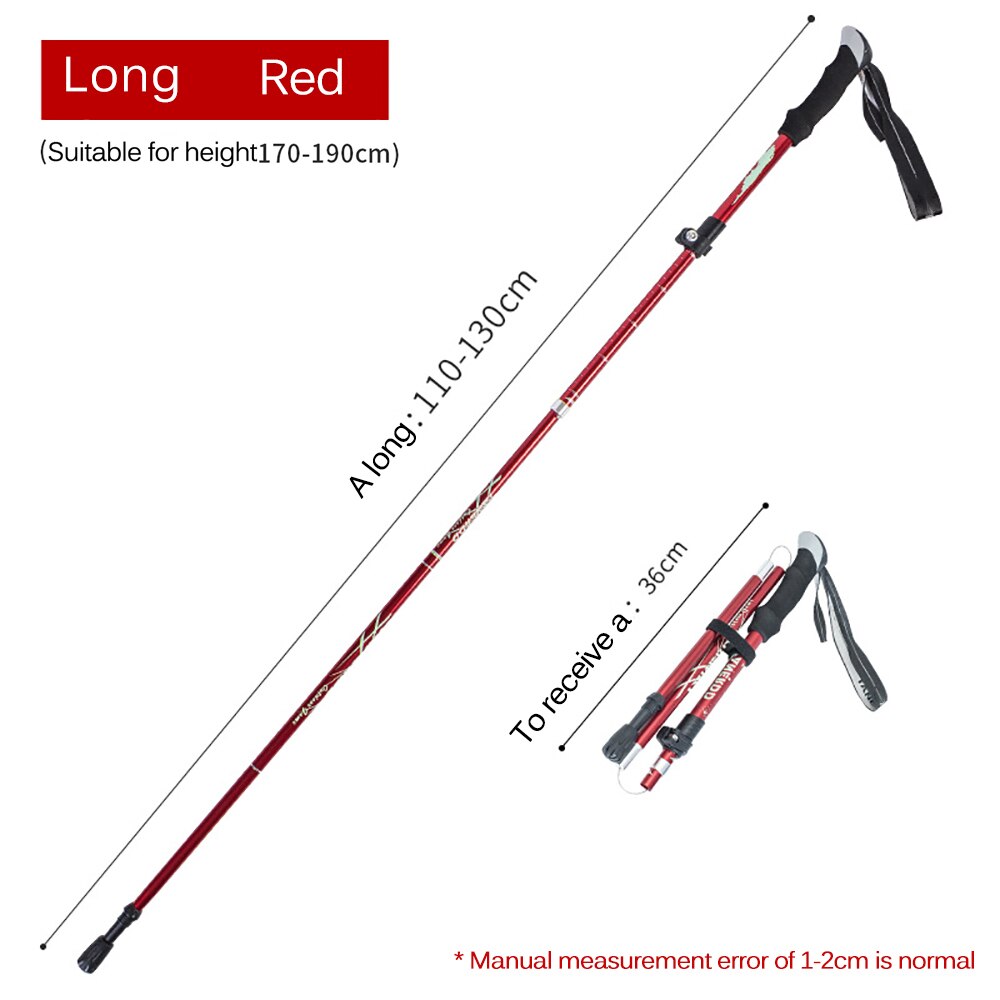 Folding Adjustable Trekking Poles Aluminum Alloy 5-Section Walking Hiking Climbing Travel Sticks Elderly Multifunction Stick: Red