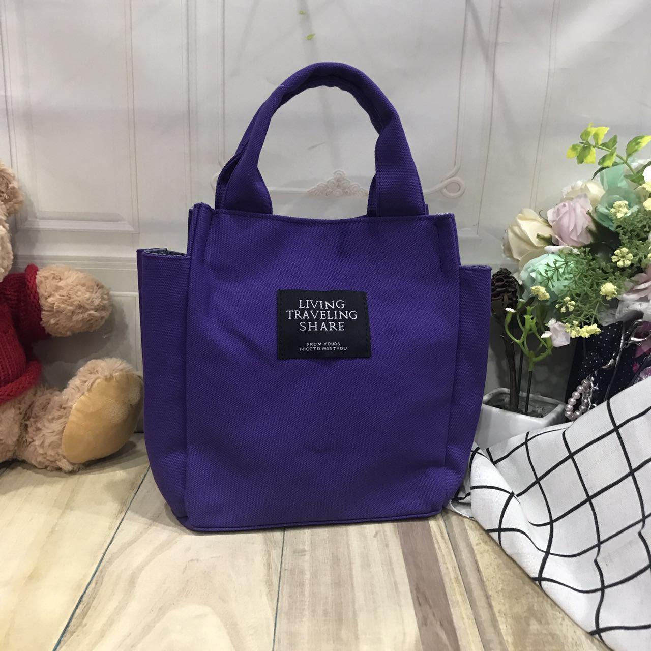 Women Pure color Tote Canvas Casual Hand Bags Lady messenge Bag Simple Canvas Shoulder Bag female Casual Tote: Dark Purple