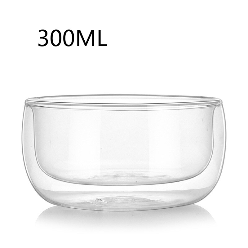 Hoge Temperatuur Weerstand Double Wall Kom Hittebestendige Glas Servies Transparante Vruchten Salade Instant Noedels Bowls: 300ml Double Bowl