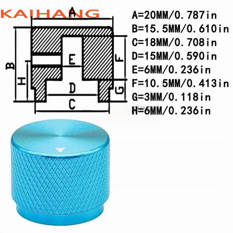 1PCS 20*15.5MM Alle aluminium Gekartelde knop cap Potentiometer Knop Panel bediening knop cap ronde gat 6mm: Blauw