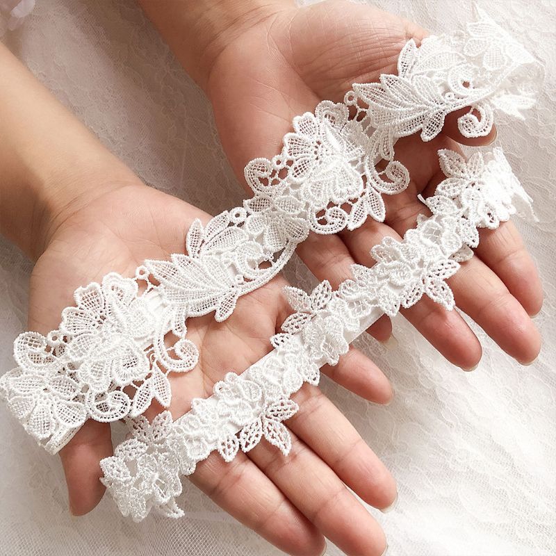 Conjunto de anillos para el muslo de encaje Floral bordado para mujer, banda elástica decorativa para boda y graduación, Color sólido, ligas de pierna sin costuras huecas