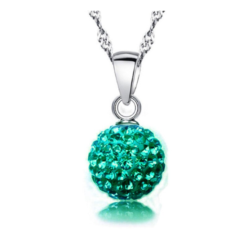 Qianbei Shiny Latest Jewelry Necklace Silver Color Austrian Crystal Pave Disco Ball Lever Back Pendant Necklace Women: Dark Green