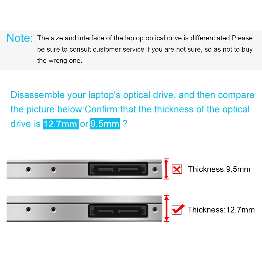 Plast sata 3.0 2nd hdd ssd caddy 12.7mm för 2.5 " 2tb ssd fodral hårddisk hölje laptop dvd-rom optisk bay box optiker